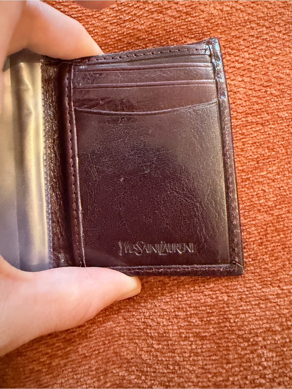 Yves Saint Laurent Men's Money Clip Card Wallet - Dark Brown